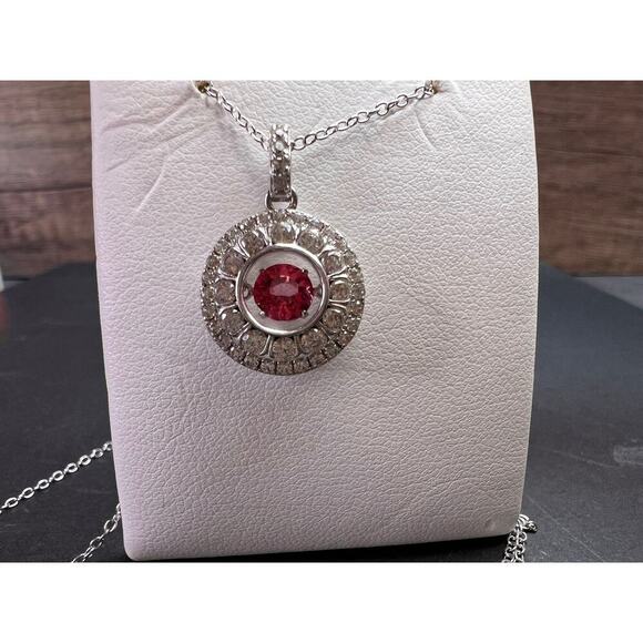 Pink tourmaline white topaz pendant necklace in platinum over 925 silver - Picture 16 of 16